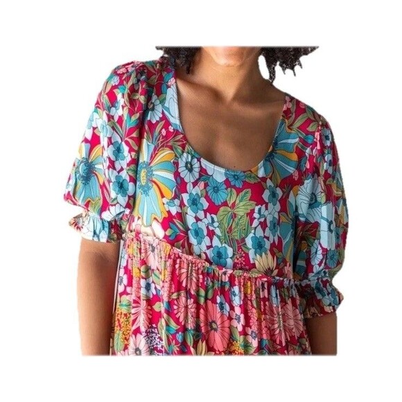 Natural Life Womens Collette Tiered  Maxi Dress Floral Boho Cottage Rayon Sz L - Picture 2 of 16